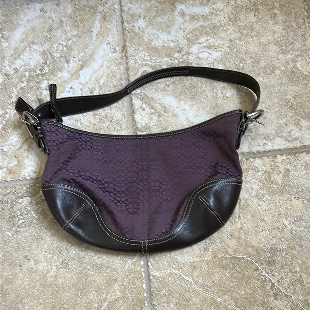 Coach Purple and Black Hobo Bag with Leather Trim